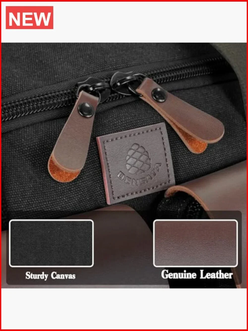 Expandable Canvas Duffle Bag 50L Travel Duffel with Genuine Leather Pockets